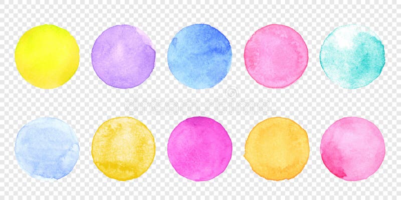 Insieme del cerchio dell'acquerello di colore Vector la macchia acquerella della spruzzata della sbavatura su fondo trasparente illustrazione vettoriale