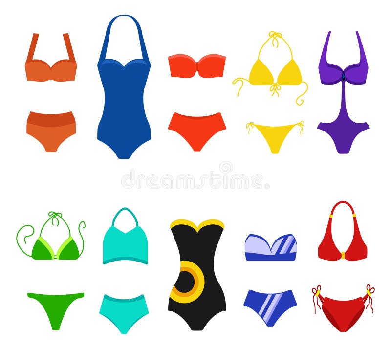 Insieme del costume da bagno delle donne isolato su fondo bianco Costumi da bagno del bikini per nuotare Bikini di modo, tankini royalty illustrazione gratis Insieme del costume da bagno delle donne isolato su fondo bianco Costumi da bagno del bikini per nuotare Bikini di modo, tankini royalty illustrazione gratis