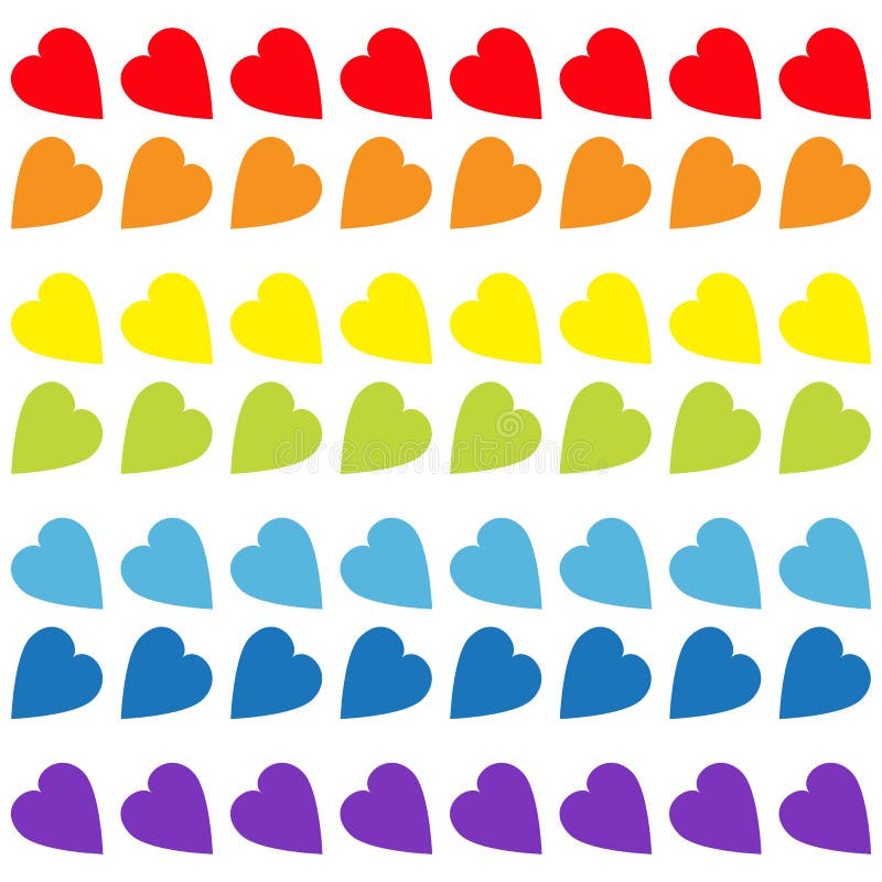 Insieme del cuore dell'arcobaleno Reticolo senza giunte Carta da imballaggio, modello del tessuto Simbolo del segno di LGBT Color illustrazione di stock Insieme del cuore dell'arcobaleno Reticolo senza giunte Carta da imballaggio, modello del tessuto Simbolo del segno di LGBT Color illustrazione di stock