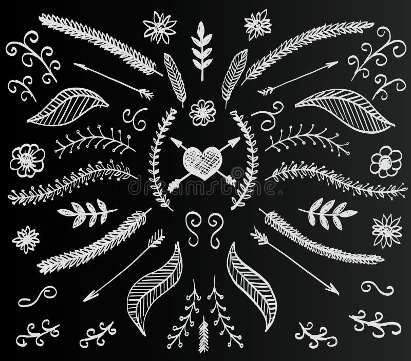 Insieme del fiore della lavagna, elementi floreali d'annata disegnati a mano royalty illustrazione gratis Insieme del fiore della lavagna, elementi floreali d'annata disegnati a mano royalty illustrazione gratis