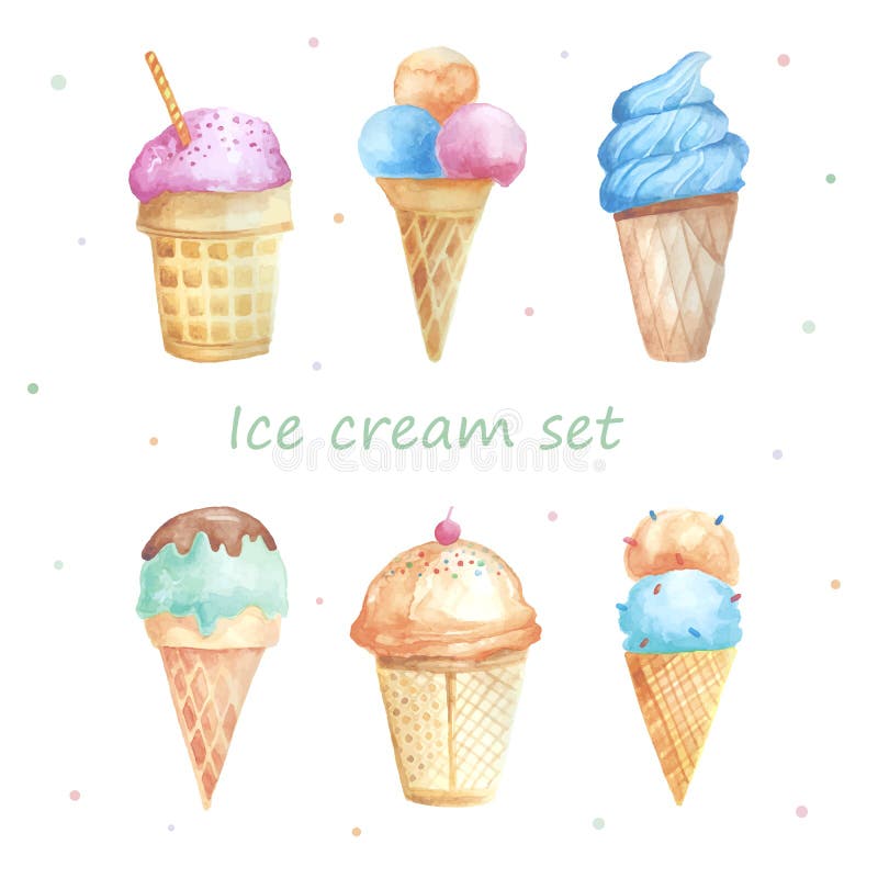 Insieme del gelato dell'acquerello illustrazione di stock Insieme del gelato dell'acquerello illustrazione di stock