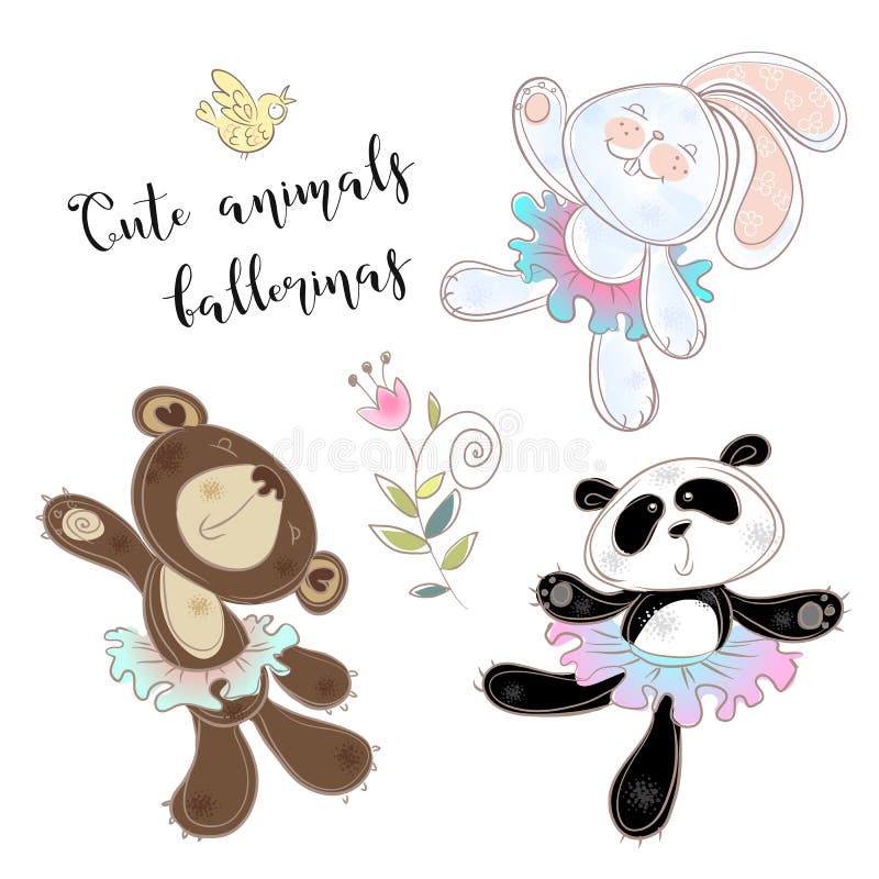 Insieme del giocattolo del carattere Coniglietto e panda dell'orso in tutu di balletto Vettore illustrazione di stock Insieme del giocattolo del carattere Coniglietto e panda dell'orso in tutu di balletto Vettore illustrazione di stock