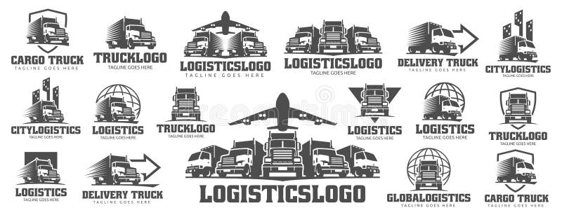 Insieme del logo del camion, logo del carico, camion del carico di consegna, logistici Insieme del logo del camion, logo del carico, camion del carico di consegna, logistici