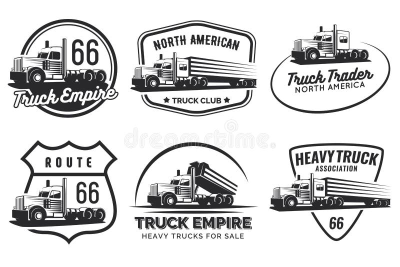 Insieme del logo classico, degli emblemi e dei distintivi del camion pesante