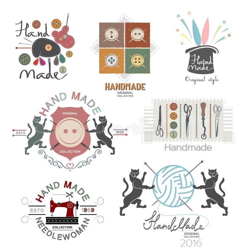 Insieme del logo fatto a mano d'annata di vettore, etichette ed elementi di progettazione illustrazione di stock Insieme del logo fatto a mano d'annata di vettore, etichette ed elementi di progettazione illustrazione di stock