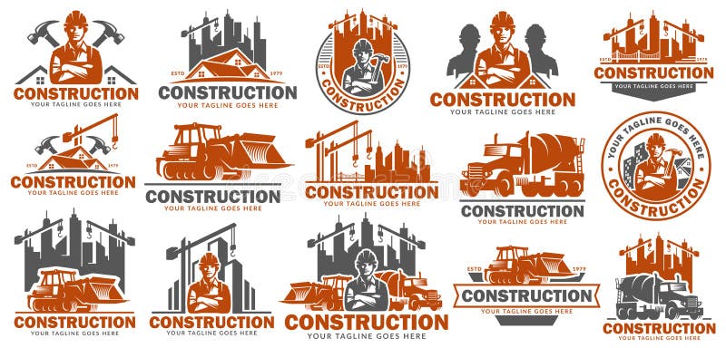 Insieme del modello di logo della costruzione, pacchetto di logo, pacchi di logo, pacchetto di vettore del logo della costruzione illustrazione vettoriale