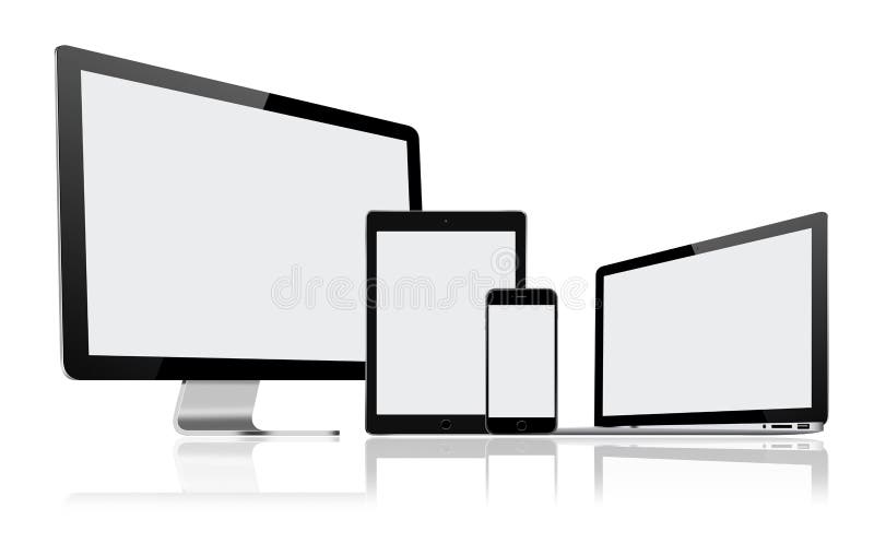 Insieme del monitor del computer, del computer portatile, del pc della compressa e del telefono cellulare moderni royalty illustrazione gratis Insieme del monitor del computer, del computer portatile, del pc della compressa e del telefono cellulare moderni royalty illustrazione gratis