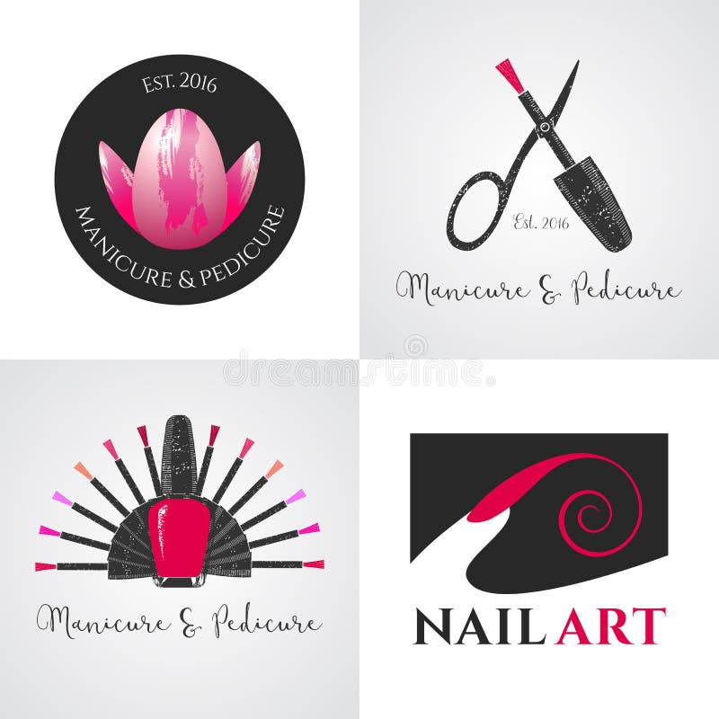 Insieme del salone dei chiodi, logo di vettore di arte dei chiodi, icona, simbolo, emblema illustrazione di stock Insieme del salone dei chiodi, logo di vettore di arte dei chiodi, icona, simbolo, emblema illustrazione di stock