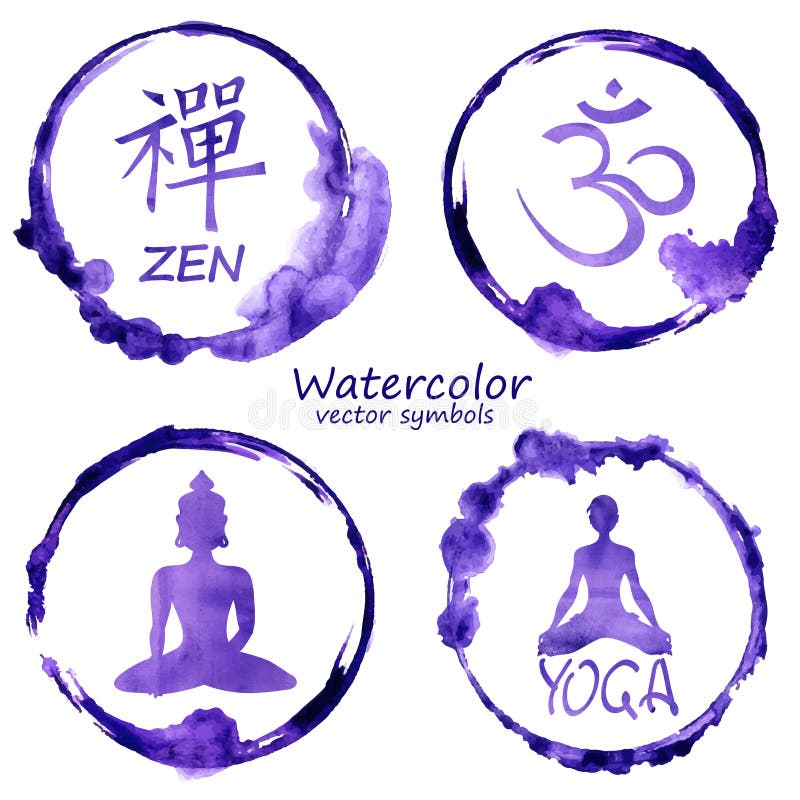 Insieme dell'acquerello delle icone di buddismo e di yoga