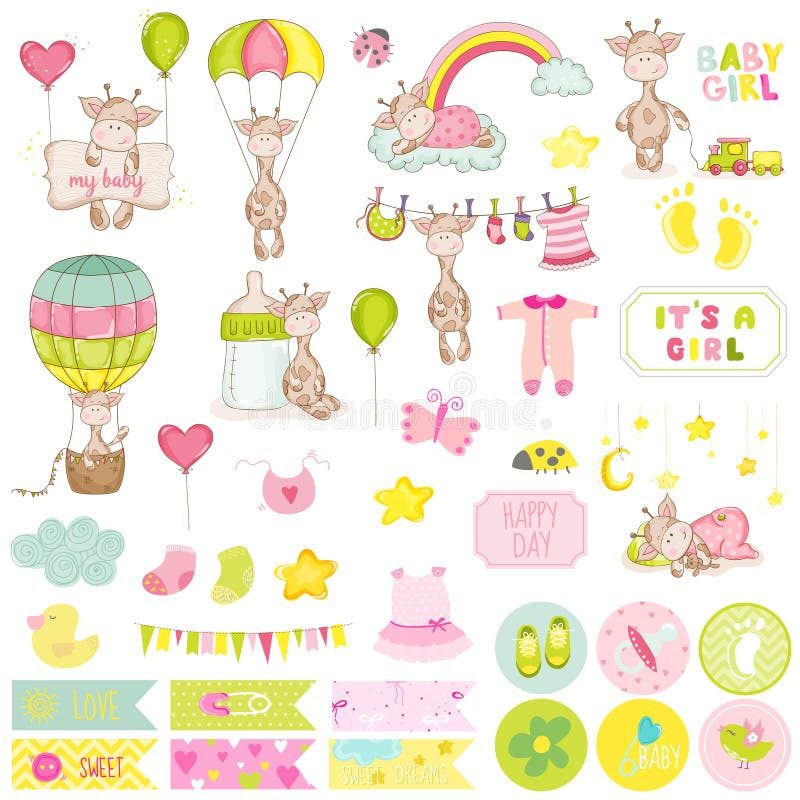 Insieme dell'album per ritagli della giraffa del neonato royalty illustrazione gratis Insieme dell'album per ritagli della giraffa del neonato royalty illustrazione gratis