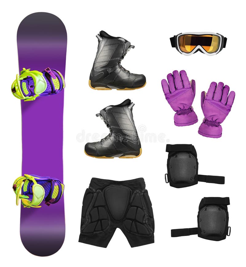 Insieme dell'attrezzatura dello snowboard immagine stock libera da diritti Insieme dell'attrezzatura dello snowboard immagine stock libera da diritti