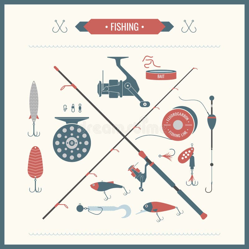 Insieme dell'attrezzatura di pesca illustrazione vettoriale