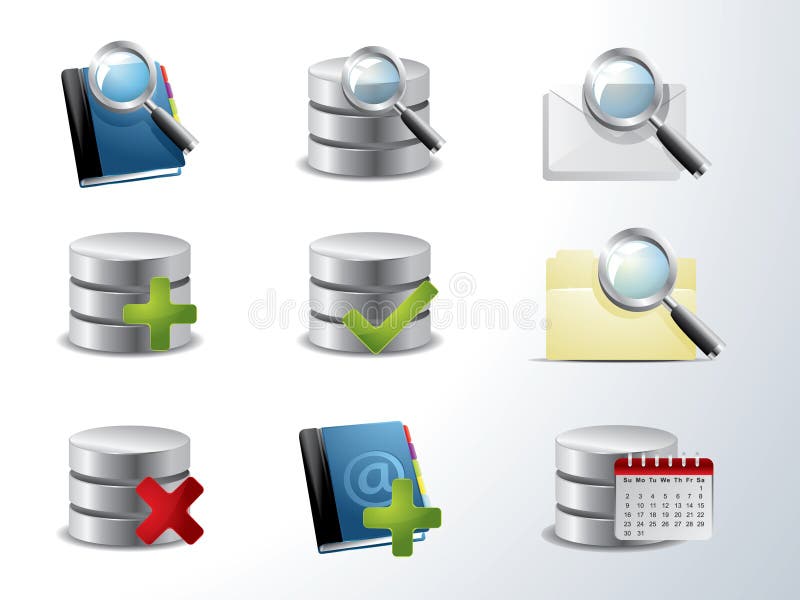 Vector database and catalog icon set. Vector database and catalog icon set