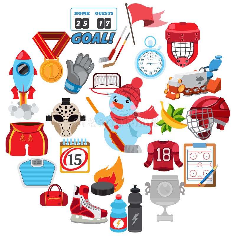 Insieme dell'icona del hockey su ghiaccio di vettore illustrazione di stock Insieme dell'icona del hockey su ghiaccio di vettore illustrazione di stock