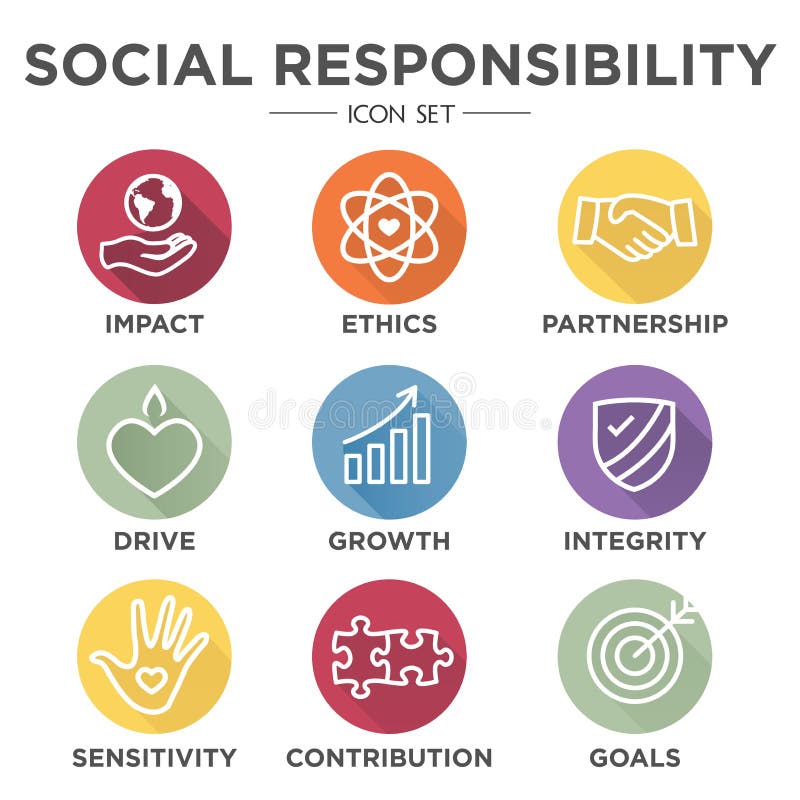 Insieme dell'icona del profilo di responsabilità sociale illustrazione di stock Insieme dell'icona del profilo di responsabilità sociale illustrazione di stock