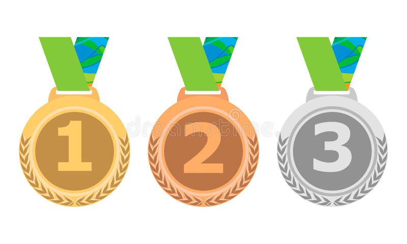 Insieme dell'icona dell'argento e della medaglia di bronzo dell'oro Medaglie isolate vettore su fondo bianco eps10 illustrazione vettoriale Insieme dell'icona dell'argento e della medaglia di bronzo dell'oro Medaglie isolate vettore su fondo bianco eps10 illustrazione vettoriale