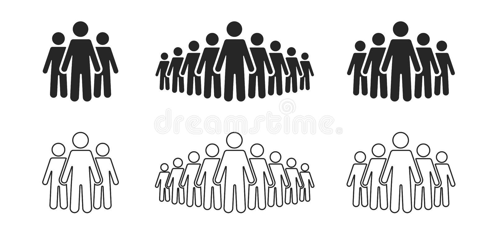 Insieme dell'icona della gente Figure del bastone, icona della folla della gente per infographic isolata su fondo Insieme dell'icona della gente Figure del bastone, icona della folla della gente per infographic isolata su fondo