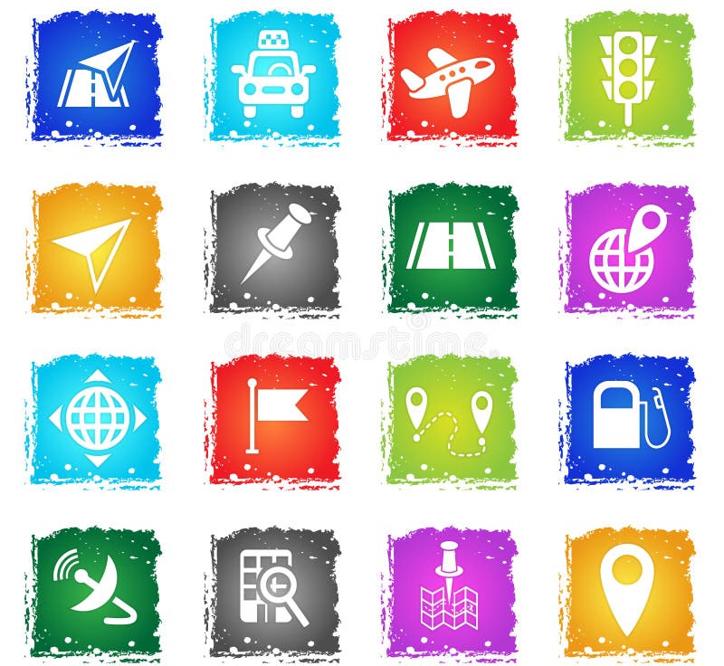 Insieme dell'icona della mappa di trasporto di navigazione royalty illustrazione gratis Insieme dell'icona della mappa di trasporto di navigazione royalty illustrazione gratis