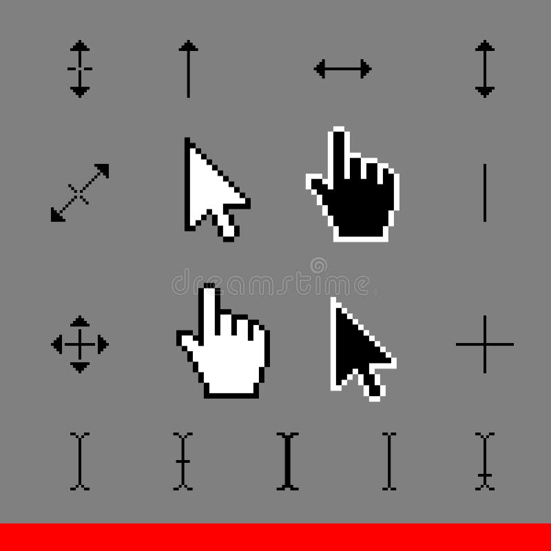 Insieme dell'icona di corsor del pixel di 17 classici Illustrazione di vettore illustrazione di stock Insieme dell'icona di corsor del pixel di 17 classici Illustrazione di vettore illustrazione di stock