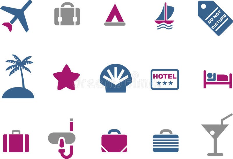 Vector icons pack - Blue-Fuchsia Series, vacation collection. Vector icons pack - Blue-Fuchsia Series, vacation collection