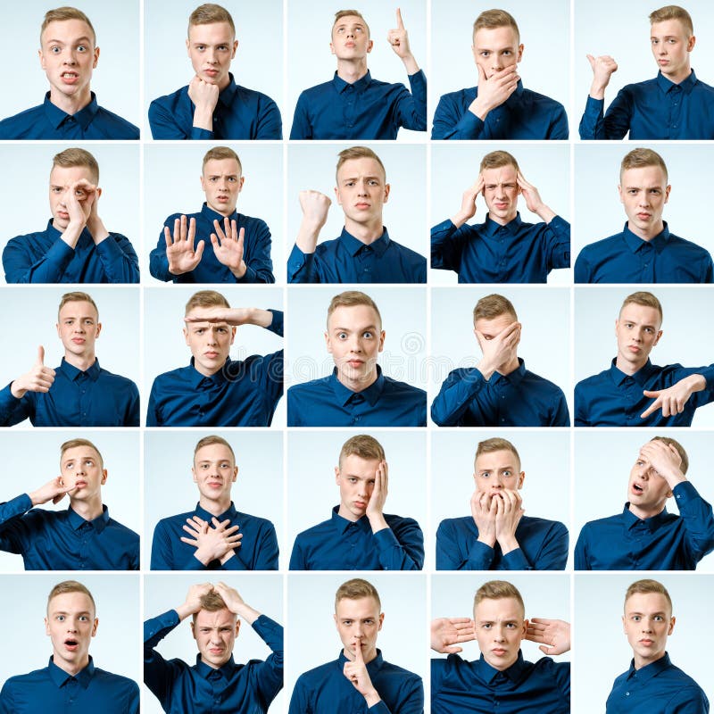 Insieme dell'uomo emozionale bello isolato fotografia stock libera da diritti Insieme dell'uomo emozionale bello isolato fotografia stock libera da diritti