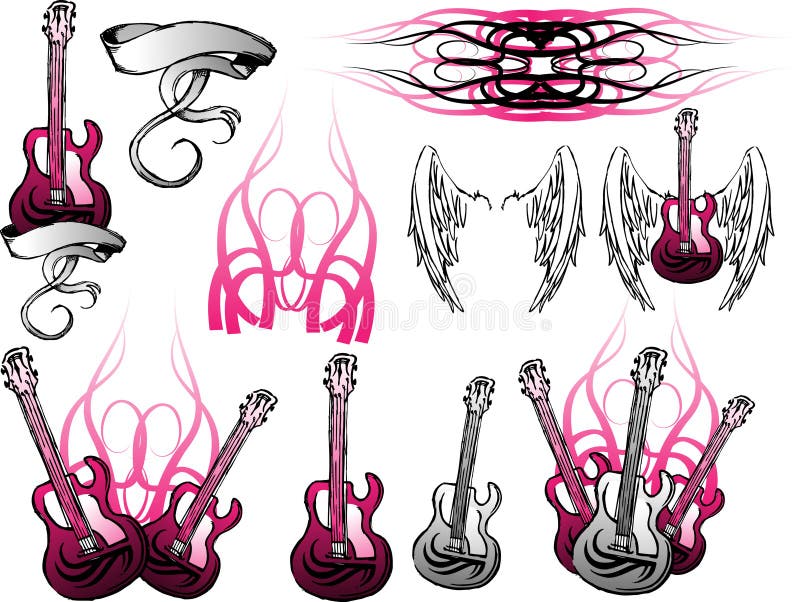 Insieme della chitarra elettrica di Grunge illustrazione di stock Insieme della chitarra elettrica di Grunge illustrazione di stock