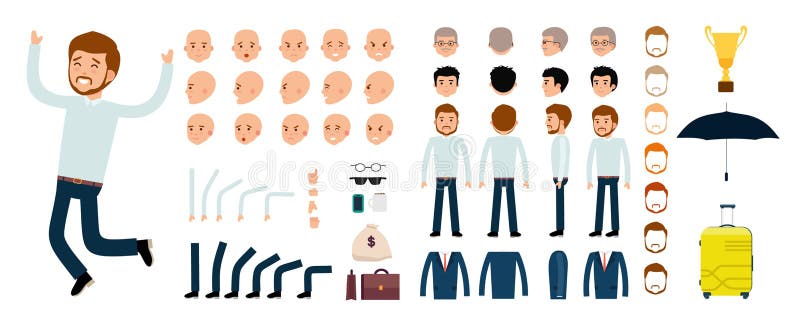 Insieme della creazione del carattere dell'uomo L'impiegato, l'uomo d'affari, capo illustrazione di stock