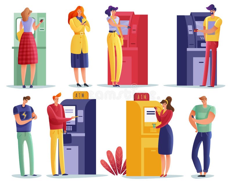 Insieme della gente di pagamenti di BANCOMAT royalty illustrazione gratis Insieme della gente di pagamenti di BANCOMAT royalty illustrazione gratis