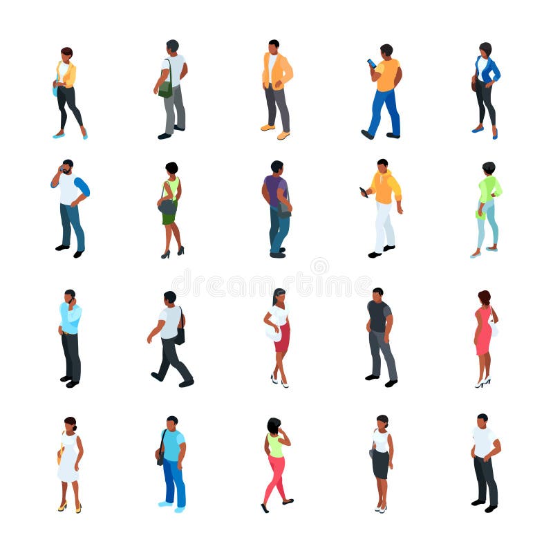 Insieme della gente isometrica con colore della pelle differente illustrazione di stock Insieme della gente isometrica con colore della pelle differente illustrazione di stock