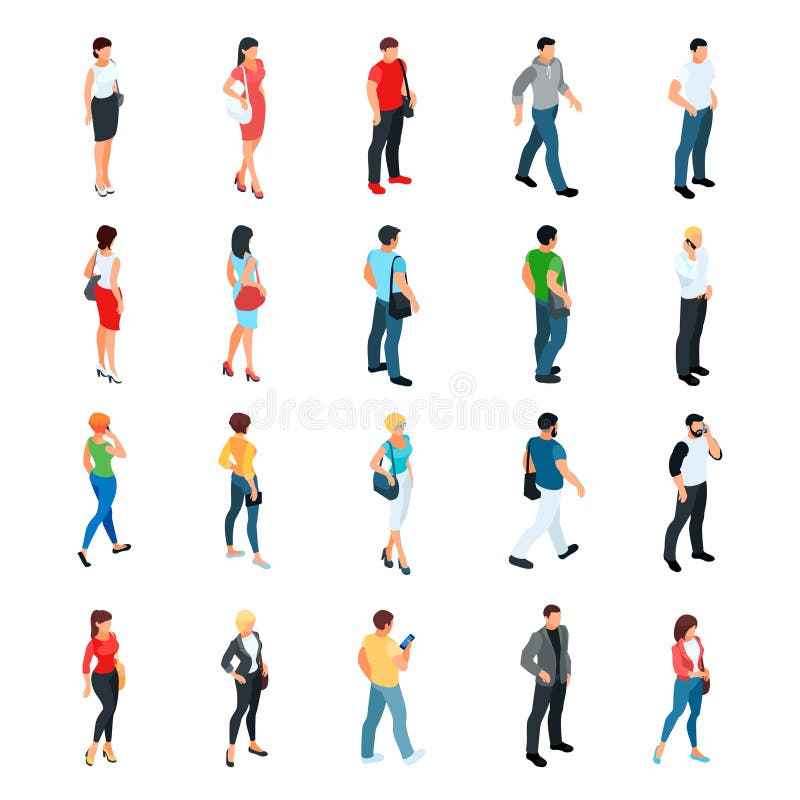 Insieme della gente isometrica isolata su fondo bianco illustrazione di stock