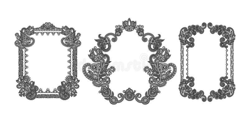 Insieme della linea nera elementi di progettazione floreale nello stile del hennè illustrazione vettoriale Insieme della linea nera elementi di progettazione floreale nello stile del hennè illustrazione vettoriale