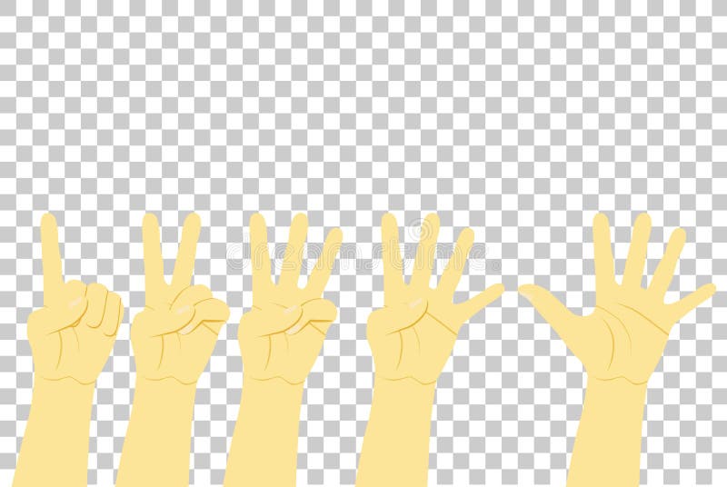 Insieme della mano di conteggio o di voto, una - cinque al fondo trasparente di effetto illustrazione di stock