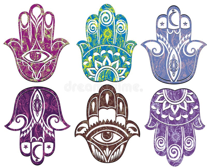 Insieme della mano di hamsa Mano di Fatima royalty illustrazione gratis Insieme della mano di hamsa Mano di Fatima royalty illustrazione gratis