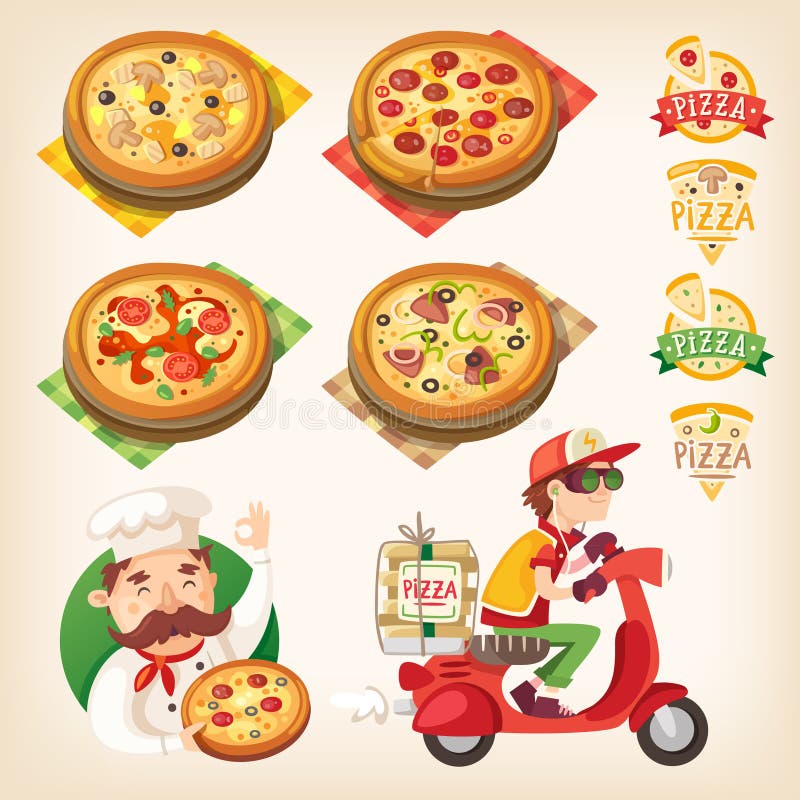 Insieme della pizza illustrazione vettoriale Insieme della pizza illustrazione vettoriale