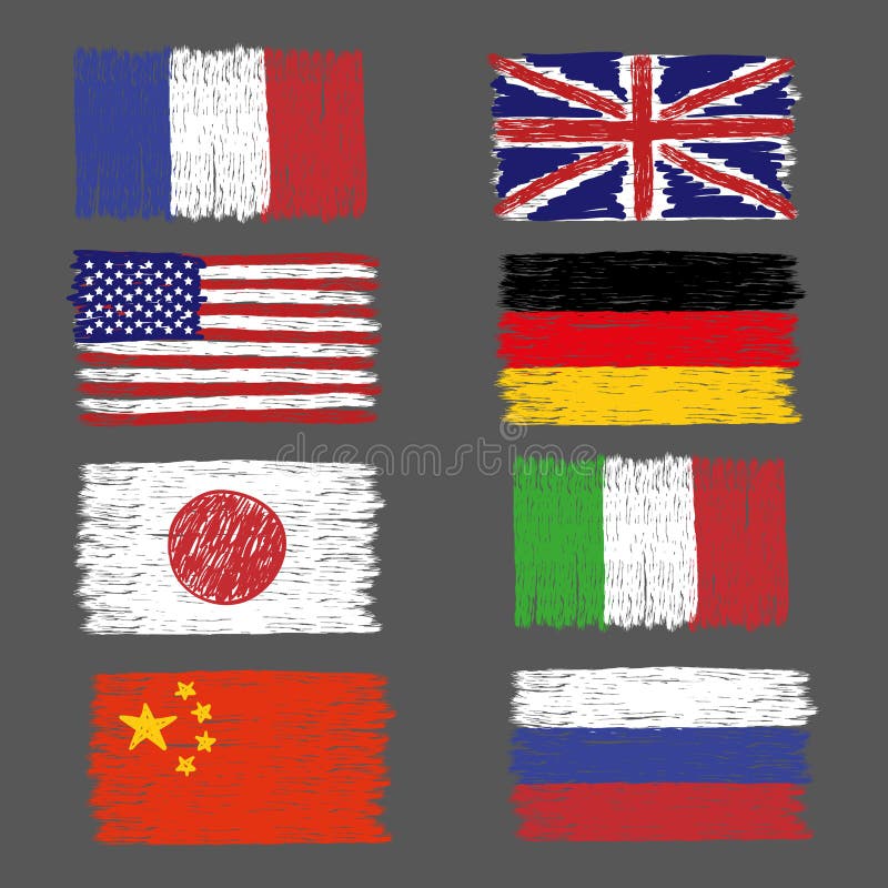 Insieme delle bandiere disegnate a mano del mondo di lerciume illustrazione di stock Insieme delle bandiere disegnate a mano del mondo di lerciume illustrazione di stock