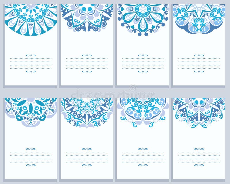 Insieme delle carte con i modelli astratti di Gzhel royalty illustrazione gratis Insieme delle carte con i modelli astratti di Gzhel royalty illustrazione gratis