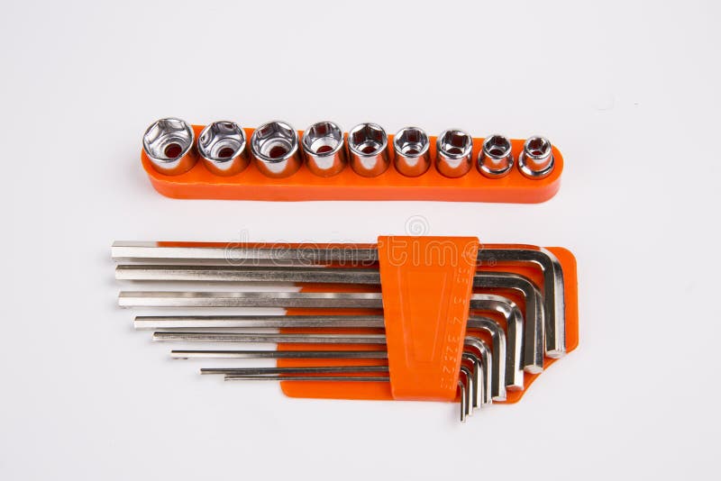 Insieme delle chiavi di esagono e torx su fondo bianco immagini stock Insieme delle chiavi di esagono e torx su fondo bianco immagini stock