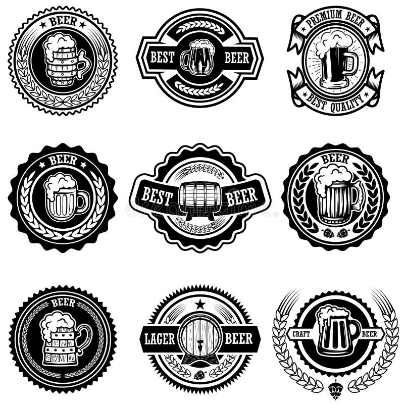 Insieme delle etichette d'annata della birra Progetti gli elementi per il logo, l'etichetta, l'emblema, il segno, menu illustrazione vettoriale Insieme delle etichette d'annata della birra Progetti gli elementi per il logo, l'etichetta, l'emblema, il segno, menu illustrazione vettoriale