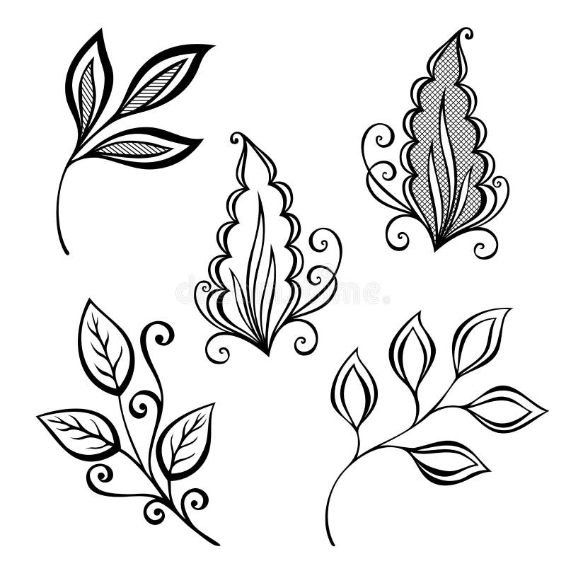 Insieme delle foglie di Deco illustrazione vettoriale Insieme delle foglie di Deco illustrazione vettoriale