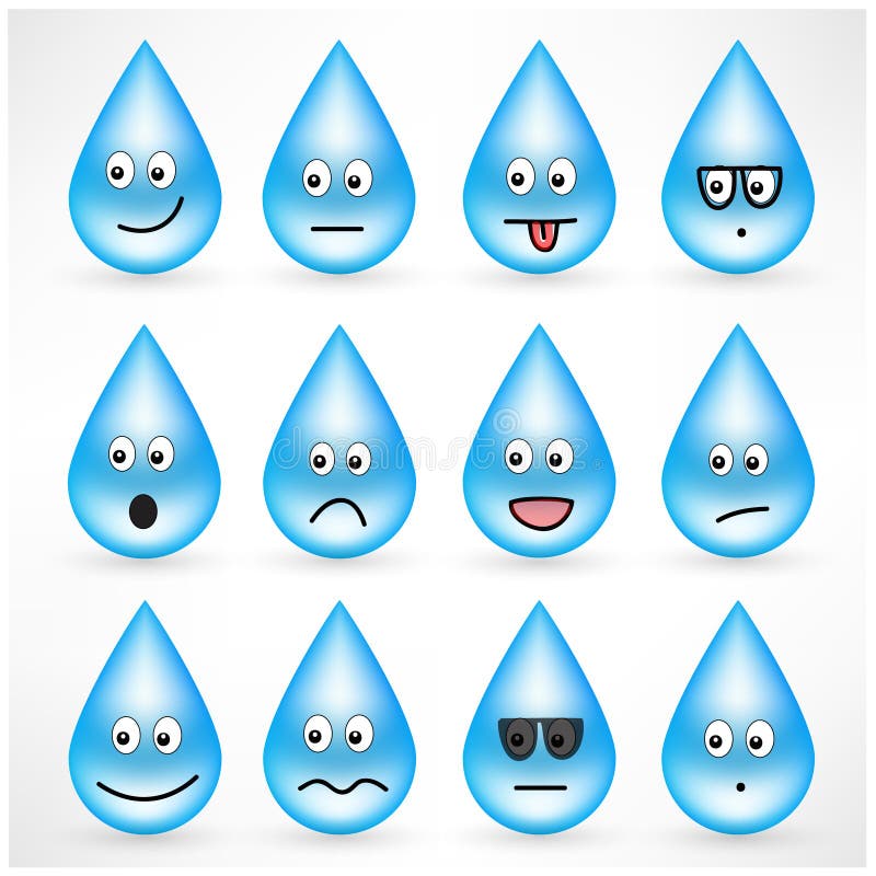 Insieme delle gocce con i fronti sorridente dell'emoticon illustrazione di stock Insieme delle gocce con i fronti sorridente dell'emoticon illustrazione di stock