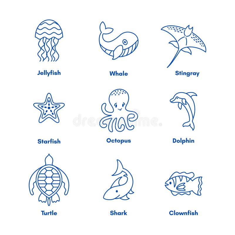 Insieme delle icone degli animali dell'oceano o del mare royalty illustrazione gratis Insieme delle icone degli animali dell'oceano o del mare royalty illustrazione gratis