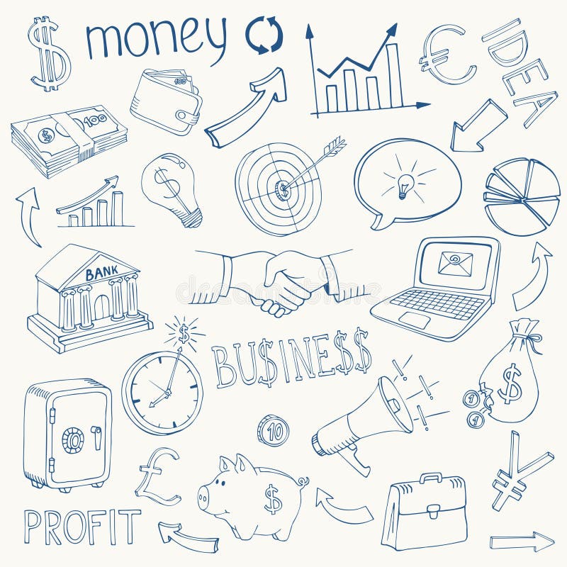 Insieme delle icone di affari e dei soldi di vettore royalty illustrazione gratis