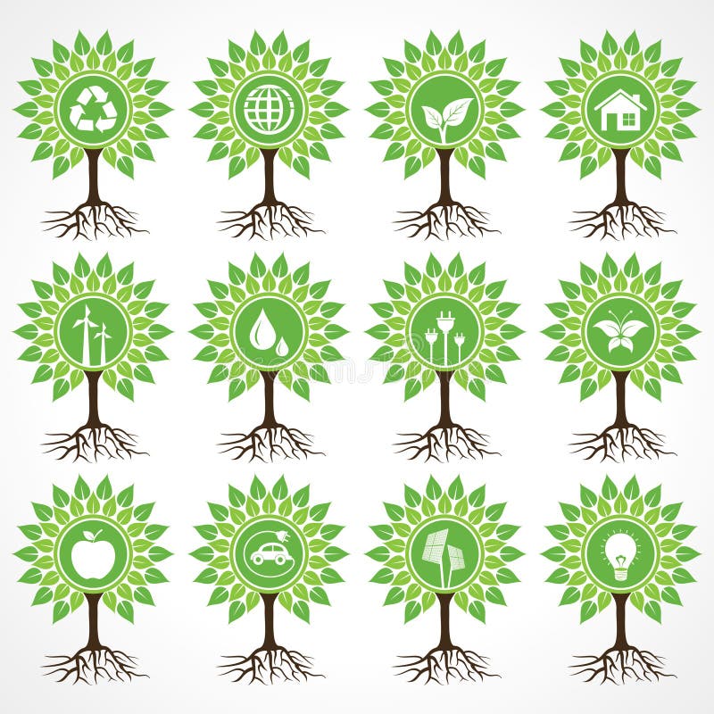 Insieme delle icone di eco sull'albero royalty illustrazione gratis Insieme delle icone di eco sull'albero royalty illustrazione gratis