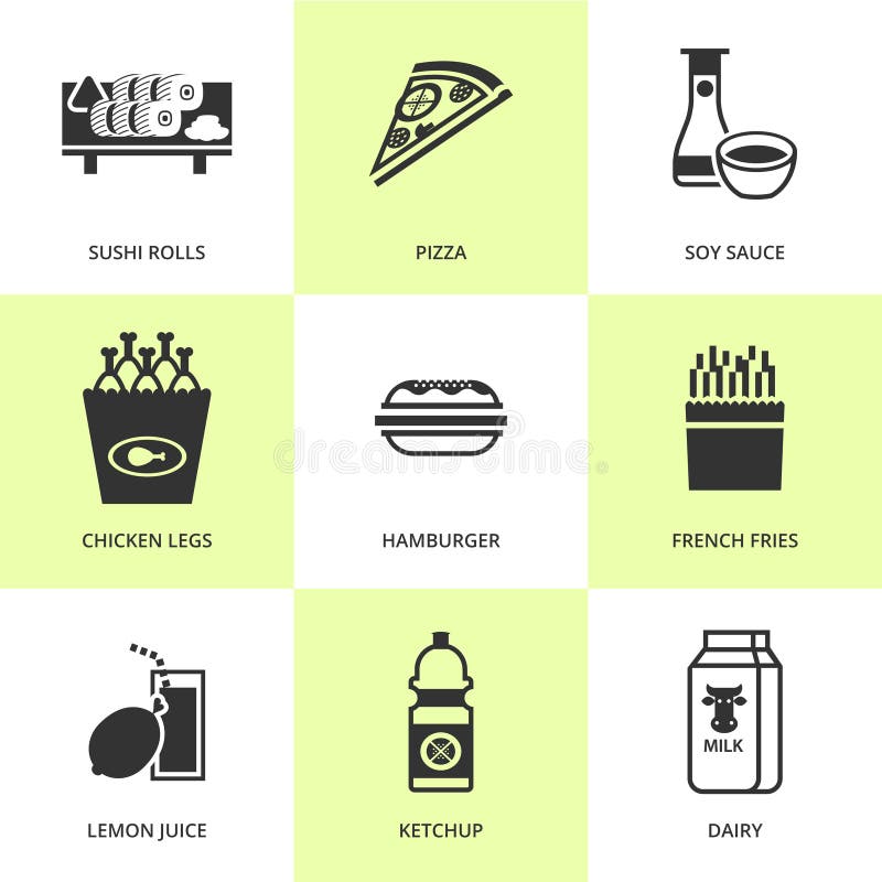 Insieme delle icone nere dell'alimento e della drogheria illustrazione di stock Insieme delle icone nere dell'alimento e della drogheria illustrazione di stock