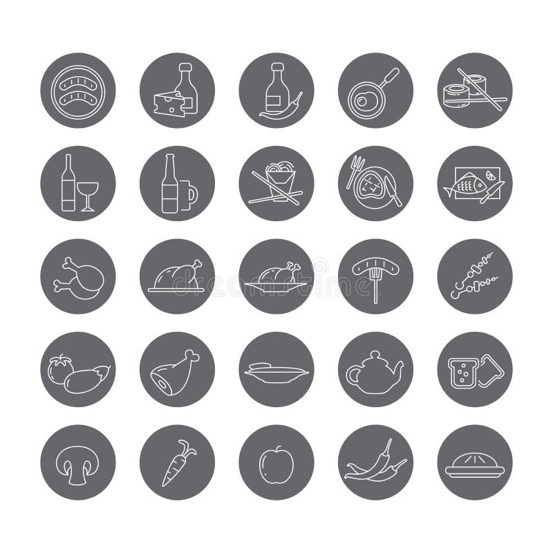 Insieme delle icone rotonde con alimento e le bevande illustrazione vettoriale Insieme delle icone rotonde con alimento e le bevande illustrazione vettoriale