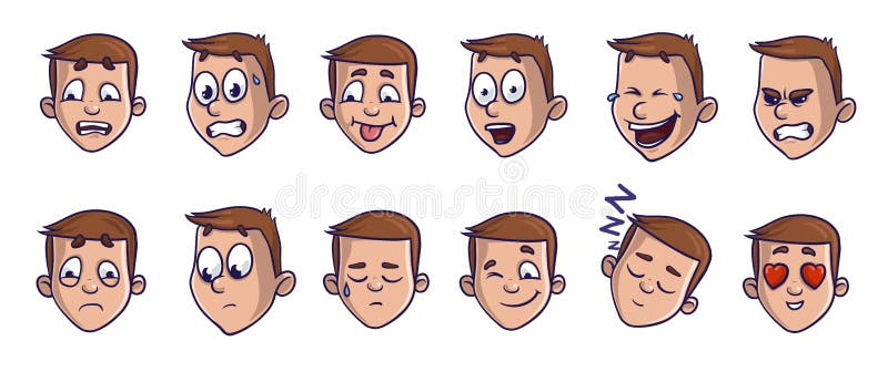 Insieme delle immagini cape con differenti espressioni emozionali Fronti del fumetto di Emoji che trasportano le sensibilità veri illustrazione di stock Insieme delle immagini cape con differenti espressioni emozionali Fronti del fumetto di Emoji che trasportano le sensibilità veri illustrazione di stock