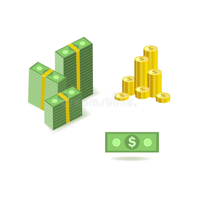 Insieme delle immagini di valuta dei soldi del fumetto delle banconote della carta del dollaro e delle monete di oro verdi royalty illustrazione gratis Insieme delle immagini di valuta dei soldi del fumetto delle banconote della carta del dollaro e delle monete di oro verdi royalty illustrazione gratis