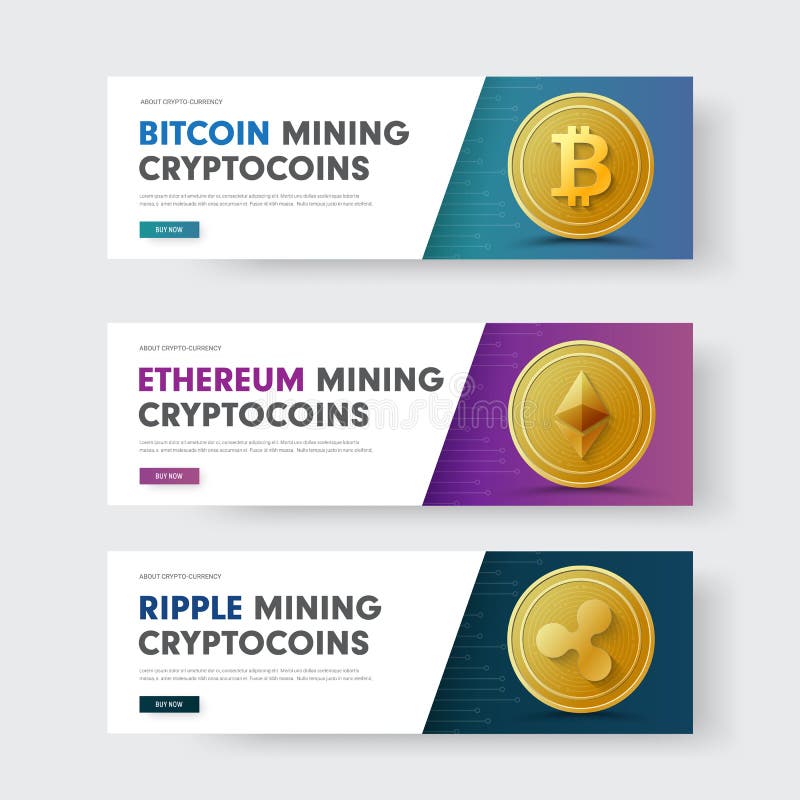 Insieme delle insegne di web di vettore con una diagonale e con un'ondulazione, un bitcoin e un Ethereum cripto di valuta della m royalty illustrazione gratis