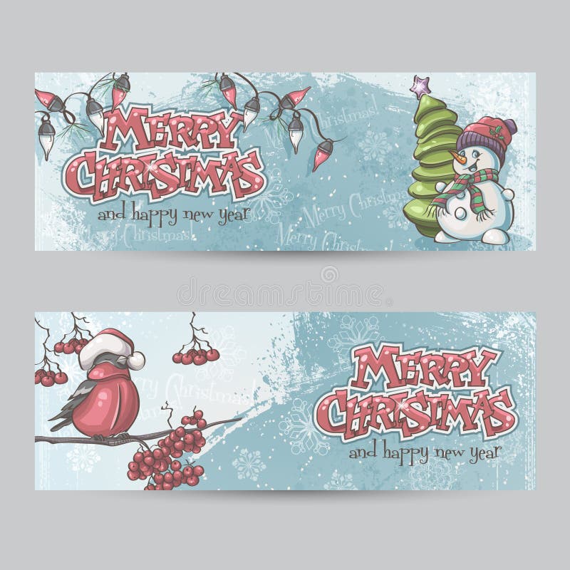 Insieme delle insegne orizzontali per il Natale ed il nuovo anno con la a illustrazione di stock Insieme delle insegne orizzontali per il Natale ed il nuovo anno con la a illustrazione di stock