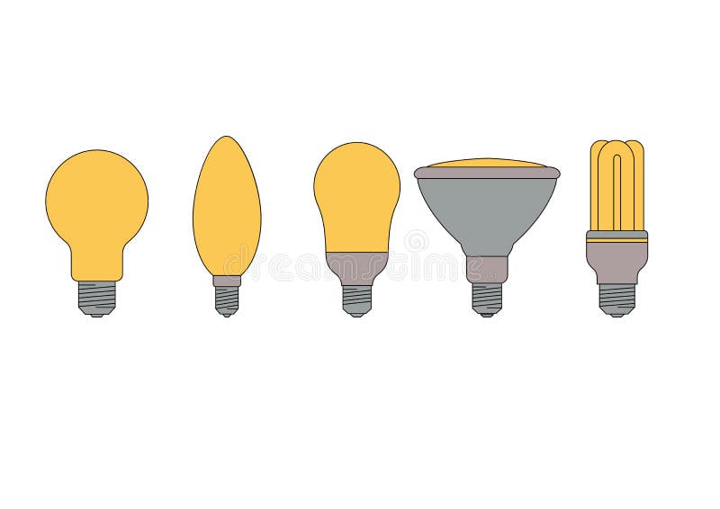 Set of various types of light bulbs with energy efficient bulbs. Set of various types of light bulbs with energy efficient bulbs